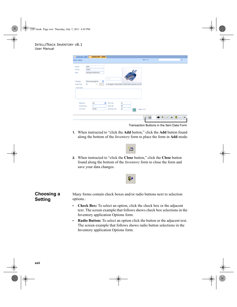Choosing a setting | IntelliTrack Inventory Management User Manual | Page 22 / 366