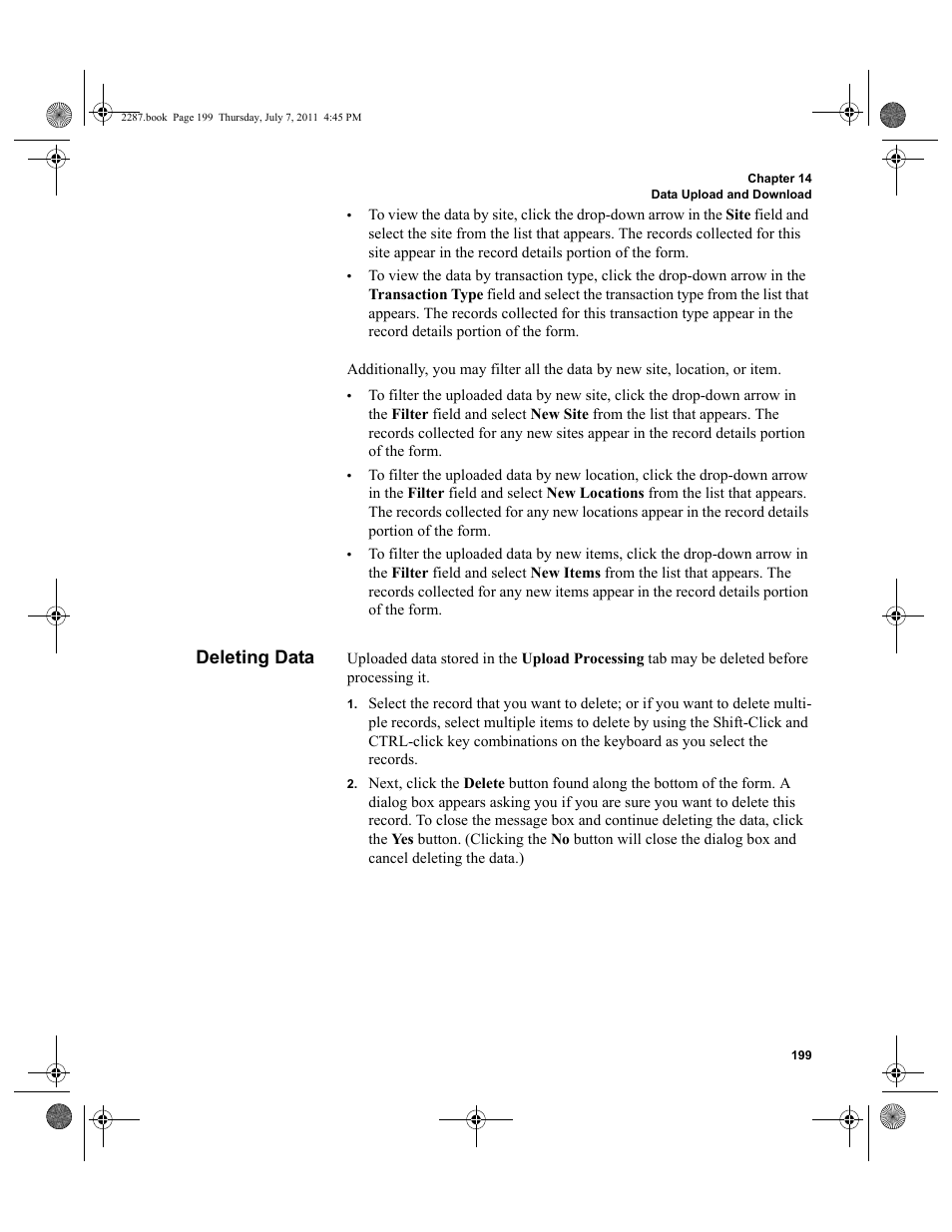 Deleting data | IntelliTrack Inventory Management User Manual | Page 225 / 366