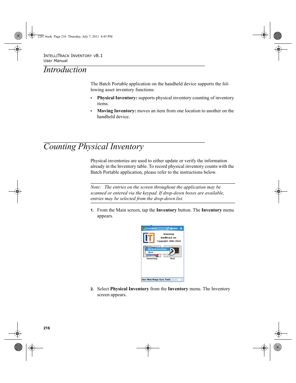 Introduction, Counting physical inventory, Introduction counting physical inventory | IntelliTrack Inventory Management User Manual | Page 242 / 366
