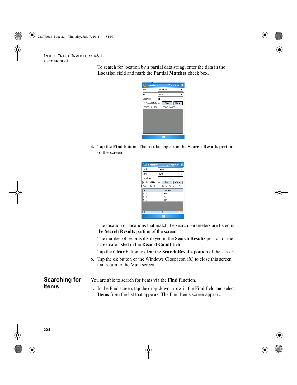 Searching for items | IntelliTrack Inventory Management User Manual | Page 250 / 366