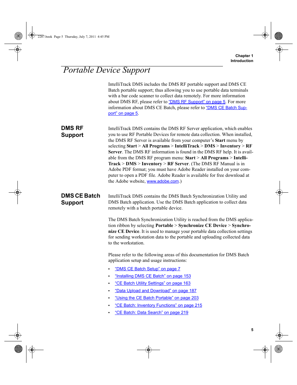 Portable device support, Dms rf support, Dms ce batch support | Dms rf support dms ce batch support | IntelliTrack Inventory Management User Manual | Page 31 / 366
