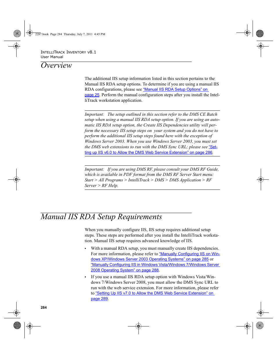 Overview, Manual iis rda setup requirements, Overview manual iis rda setup requirements | IntelliTrack Inventory Management User Manual | Page 310 / 366