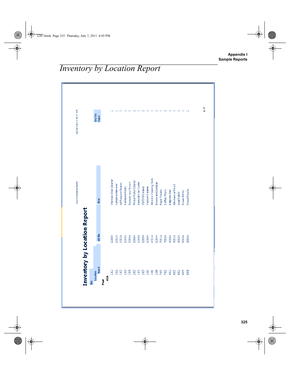 Inventory by location report | IntelliTrack Inventory Management User Manual | Page 351 / 366