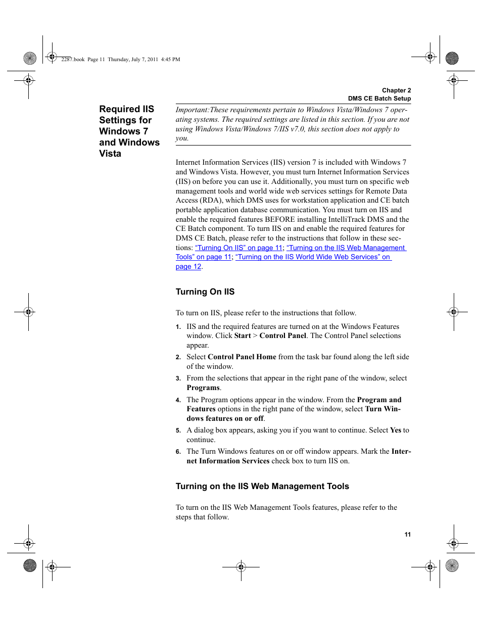 Required iis settings for windows 7 and windows, Vista | IntelliTrack Inventory Management User Manual | Page 37 / 366