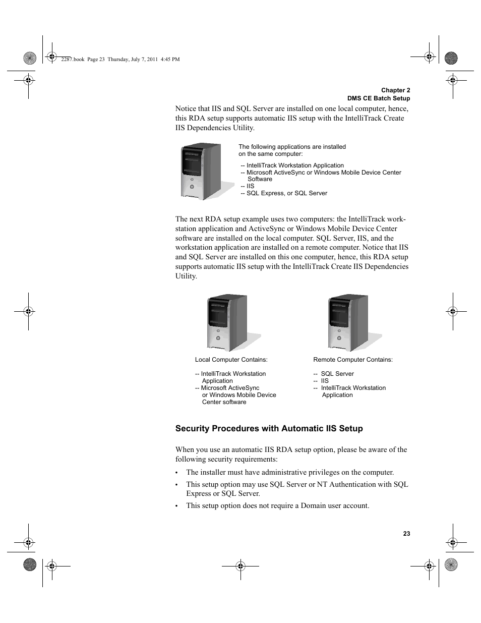 Security procedures with automatic iis setup | IntelliTrack Inventory Management User Manual | Page 49 / 366