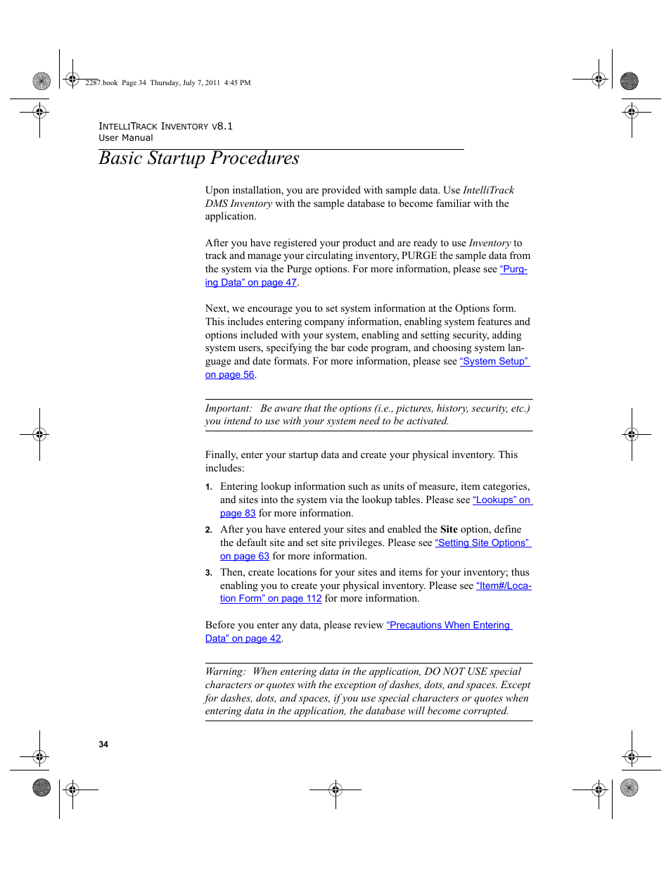 Basic startup procedures | IntelliTrack Inventory Management User Manual | Page 60 / 366