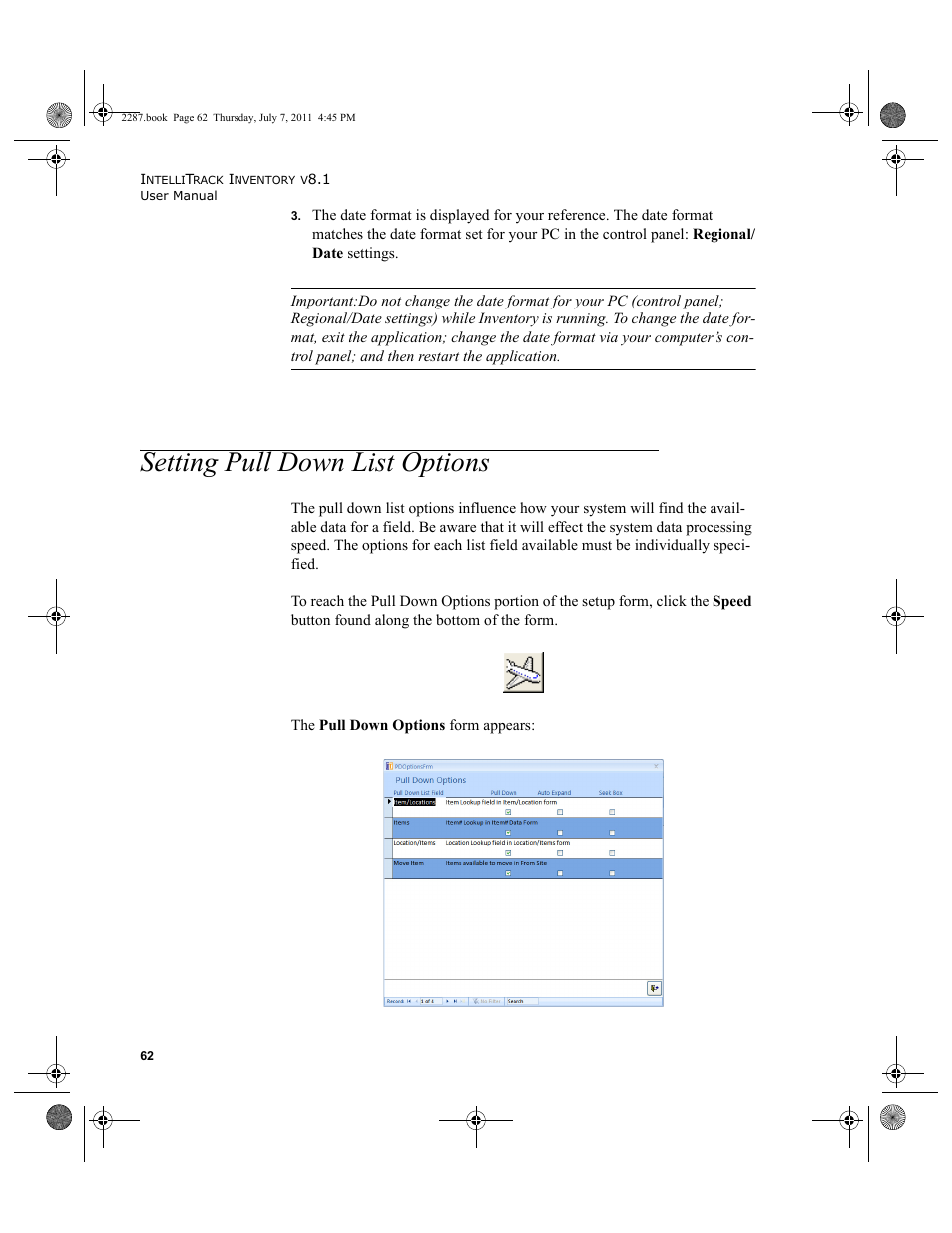 Setting pull down list options | IntelliTrack Inventory Management User Manual | Page 88 / 366