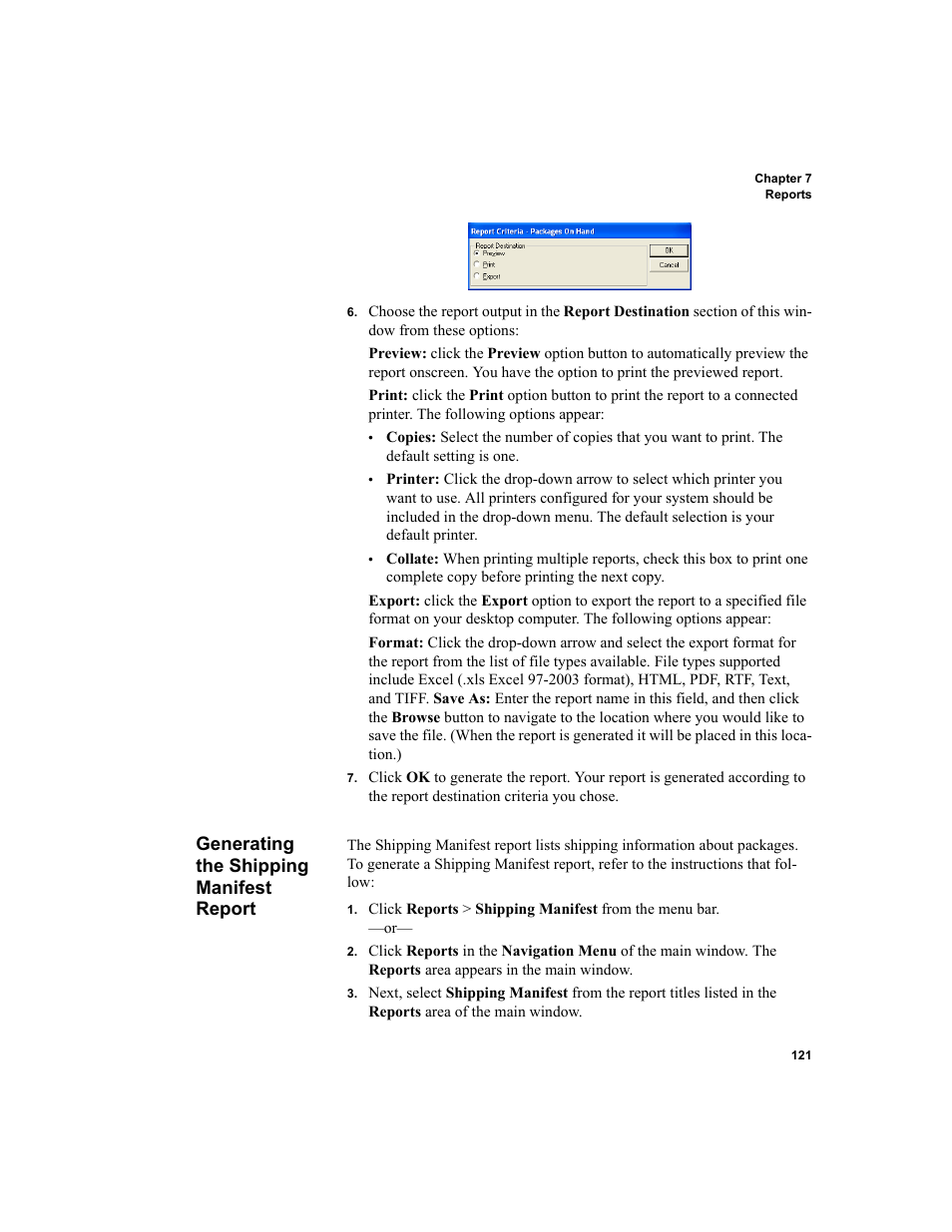 Generating the shipping manifest report | IntelliTrack Package Track User Manual | Page 135 / 296