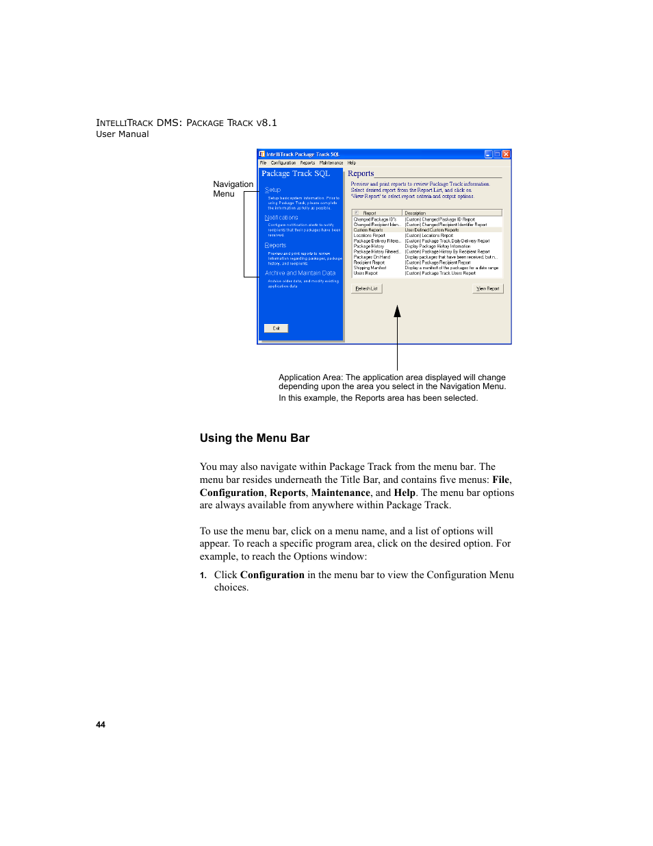 Using the menu bar | IntelliTrack Package Track User Manual | Page 58 / 296