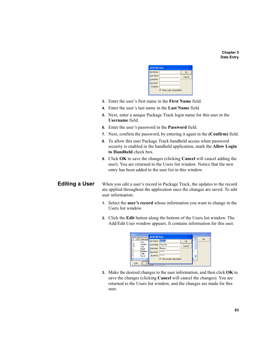 Editing a user | IntelliTrack Package Track User Manual | Page 99 / 230