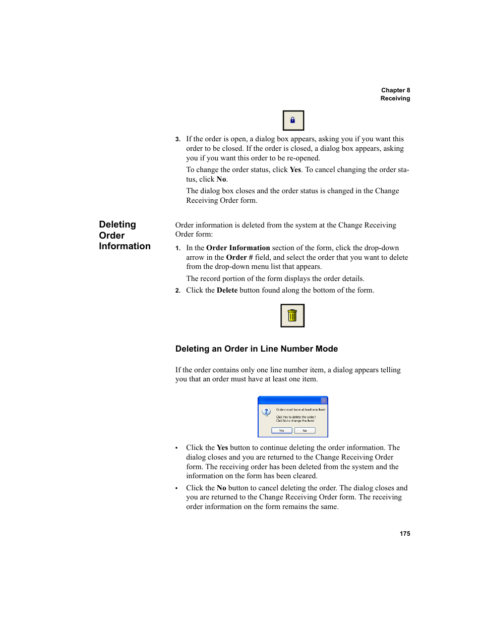 Deleting order information, Deleting an order in line number mode | IntelliTrack WMS – Warehouse Management System User Manual | Page 201 / 466