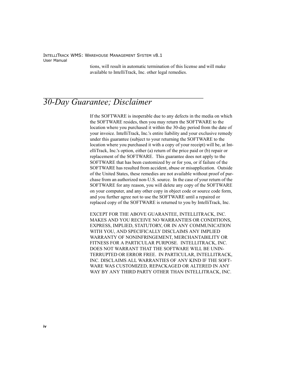 Day guarantee; disclaimer | IntelliTrack WMS – Warehouse Management System User Manual | Page 4 / 466
