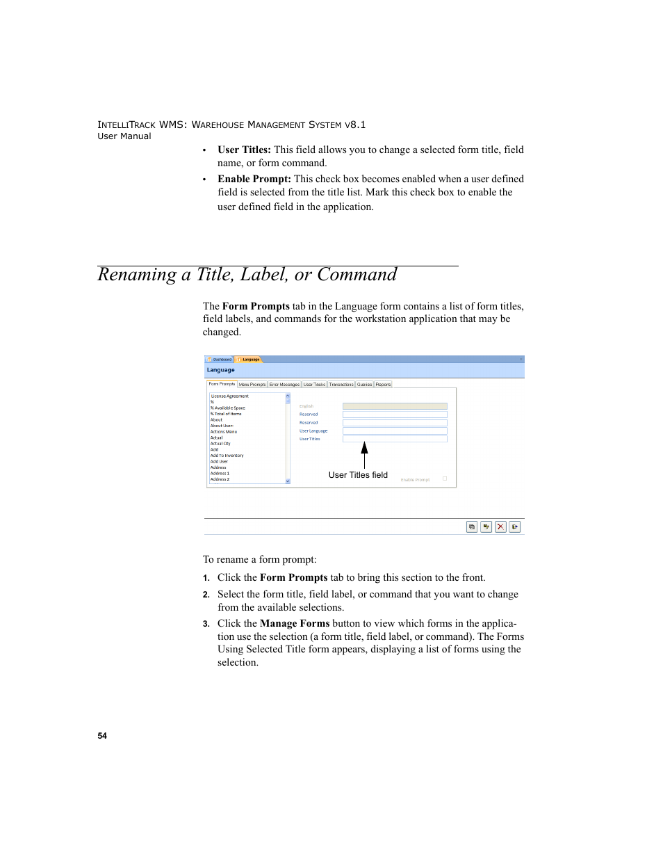 Renaming a title, label, or command | IntelliTrack WMS – Warehouse Management System User Manual | Page 80 / 466