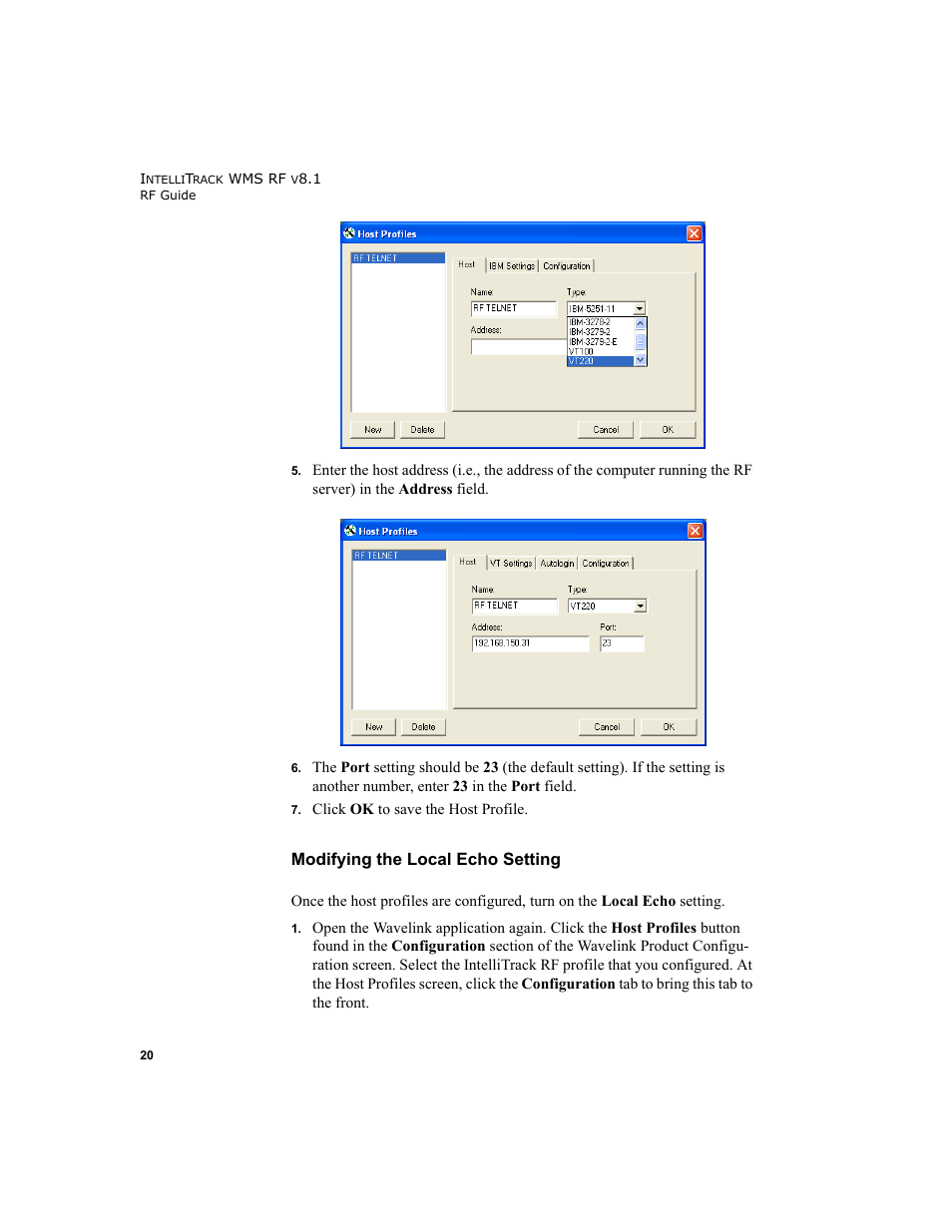 Modifying the local echo setting | IntelliTrack WMS – Warehouse Management System User Manual | Page 30 / 160