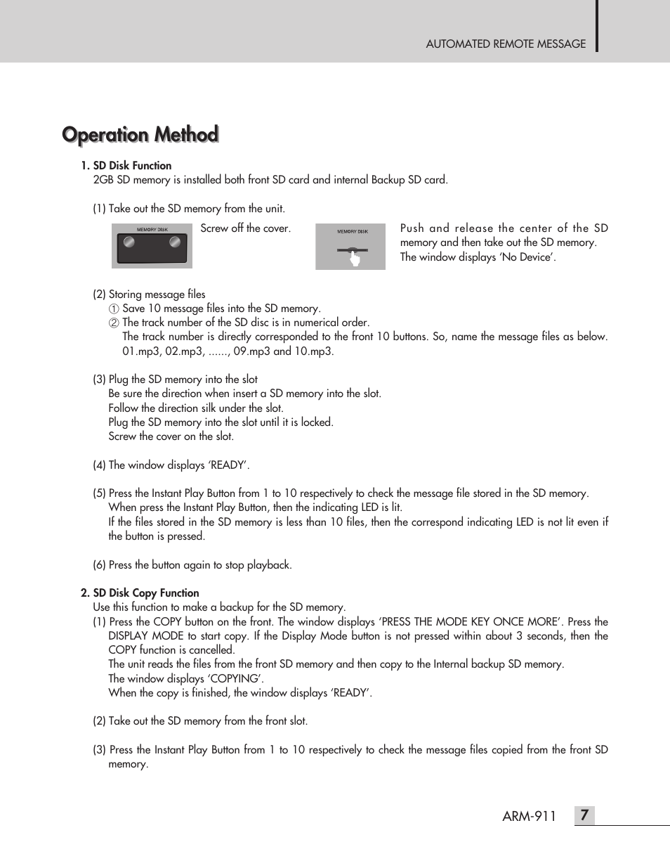 Operation method | Inter-M ARM-911 User Manual | Page 10 / 32