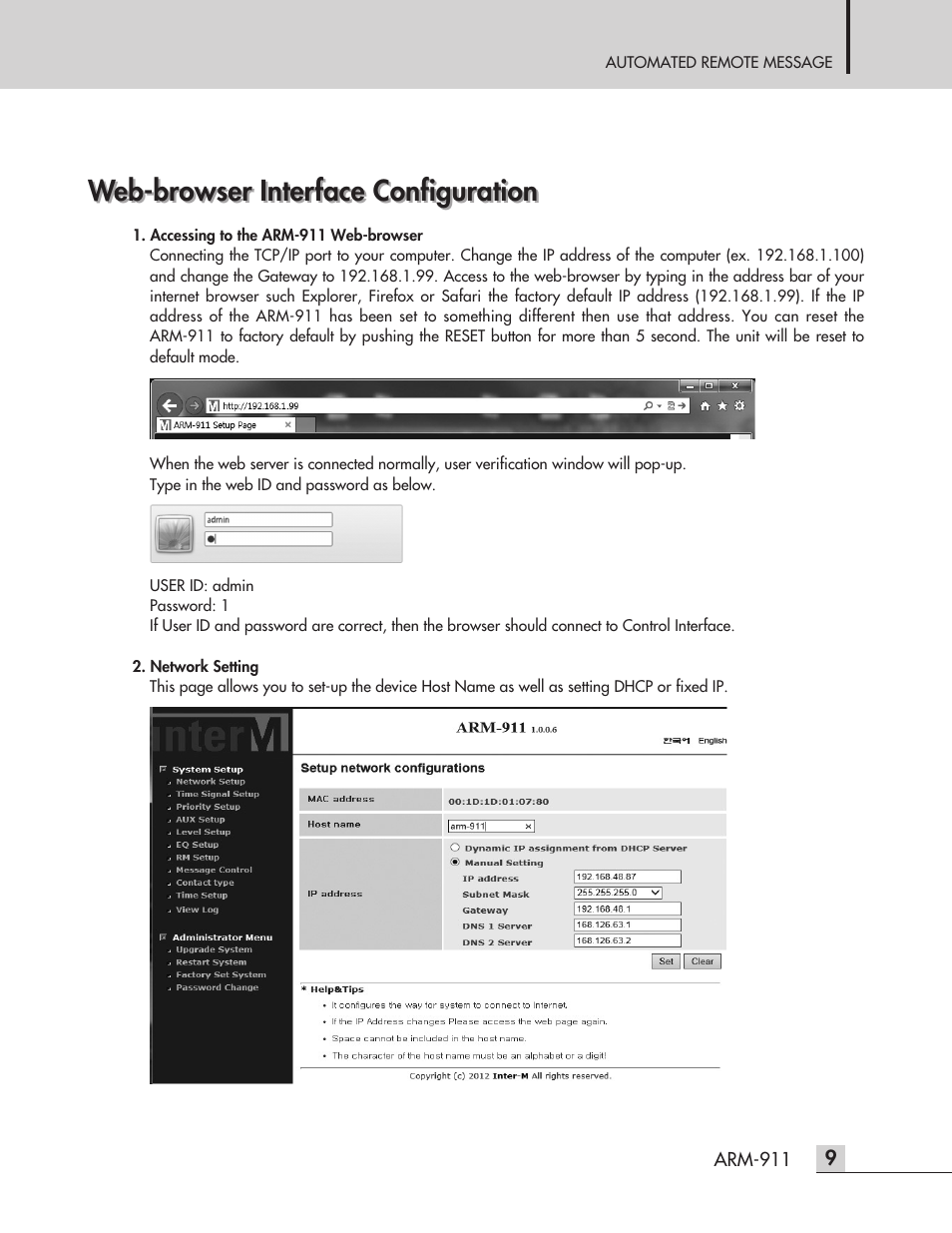 Web-browser interface configuration | Inter-M ARM-911 User Manual | Page 12 / 32