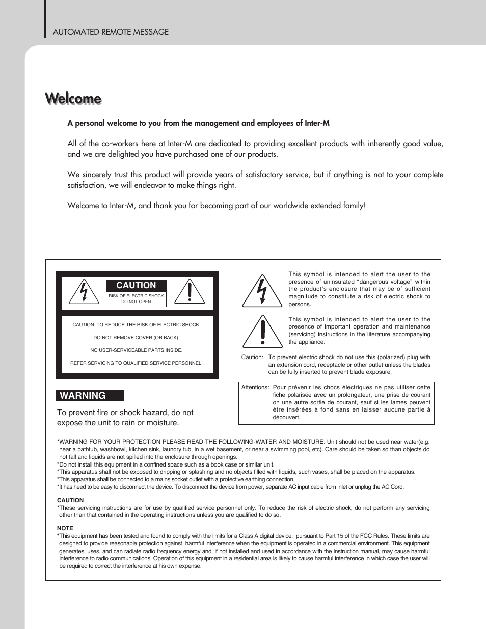 Welcome, Warning, Caution | Inter-M ARM-911 User Manual | Page 3 / 32