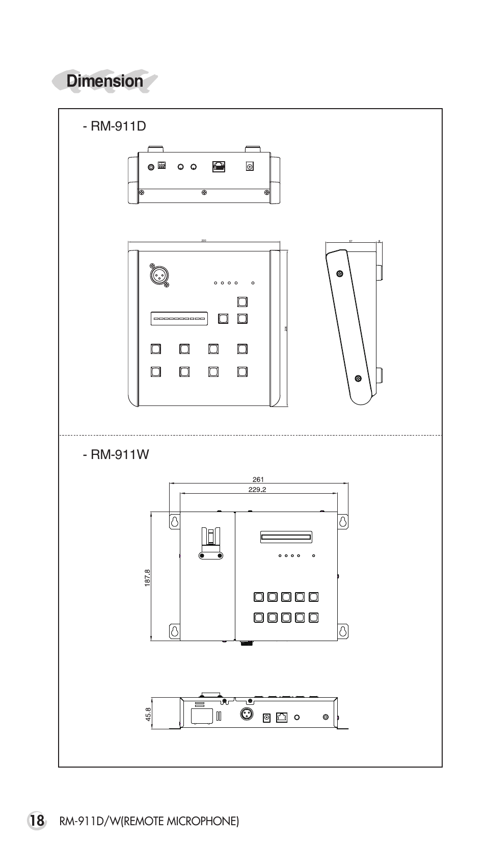 Dimension | Inter-M RM-911D User Manual | Page 23 / 27