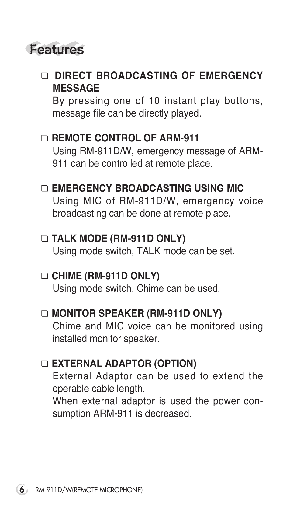 Features | Inter-M RM-911D User Manual | Page 9 / 27