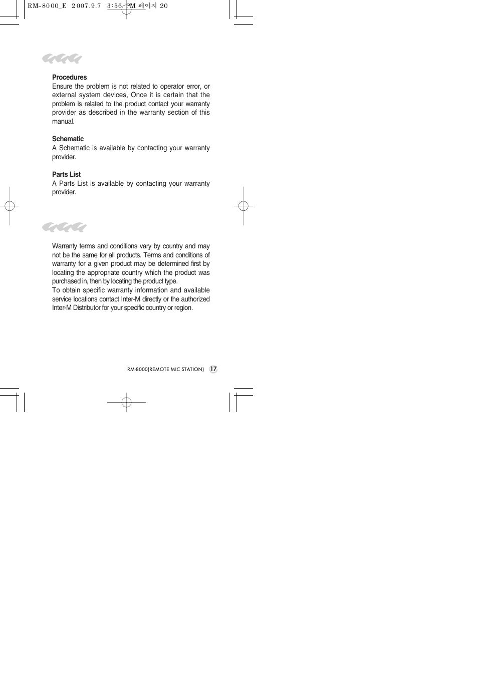 Service, Warranty | Inter-M RM-8000 User Manual | Page 19 / 20