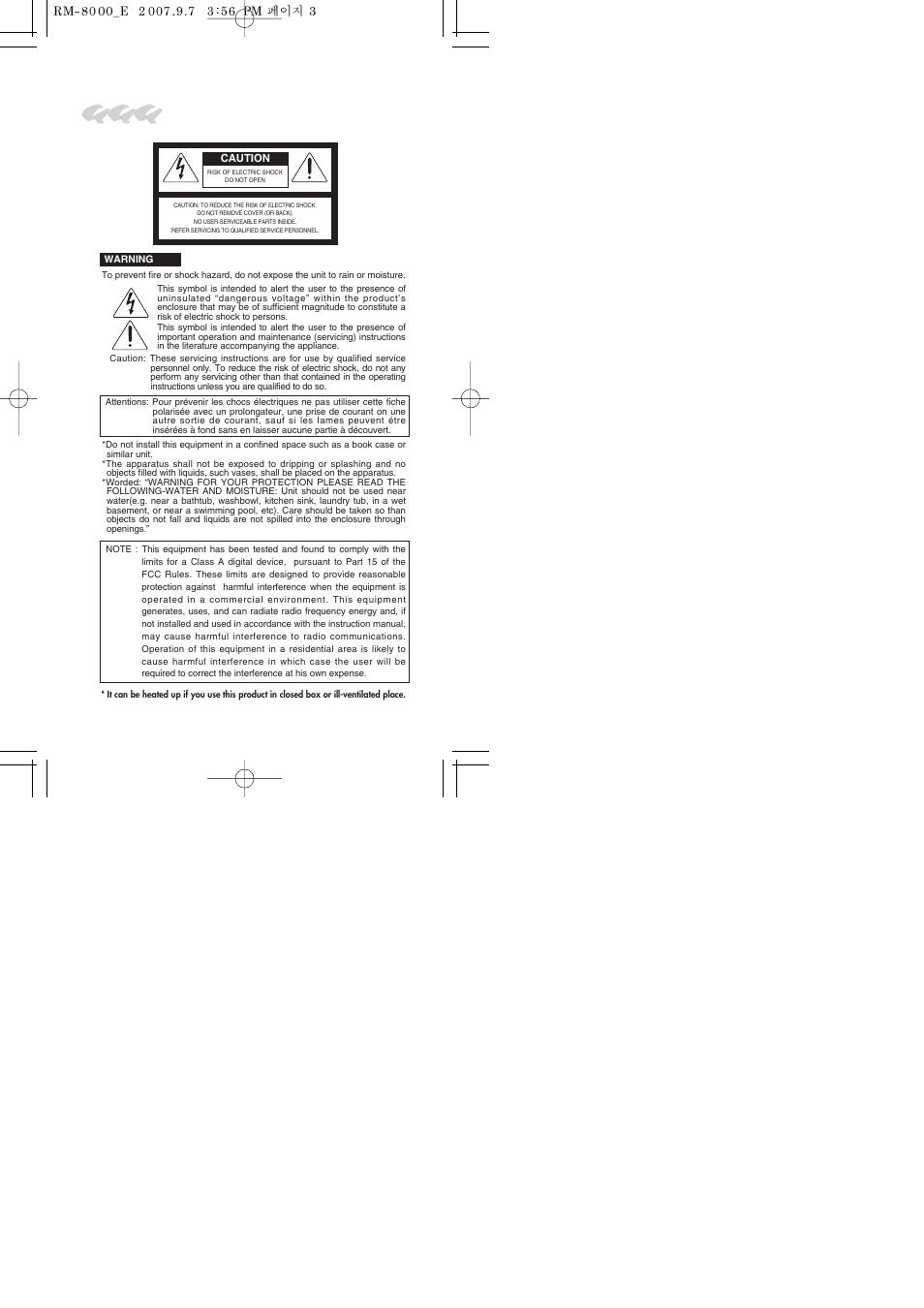 Warning | Inter-M RM-8000 User Manual | Page 2 / 20
