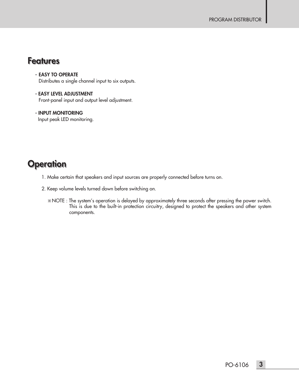Features, Operation | Inter-M PO-6106 User Manual | Page 5 / 16