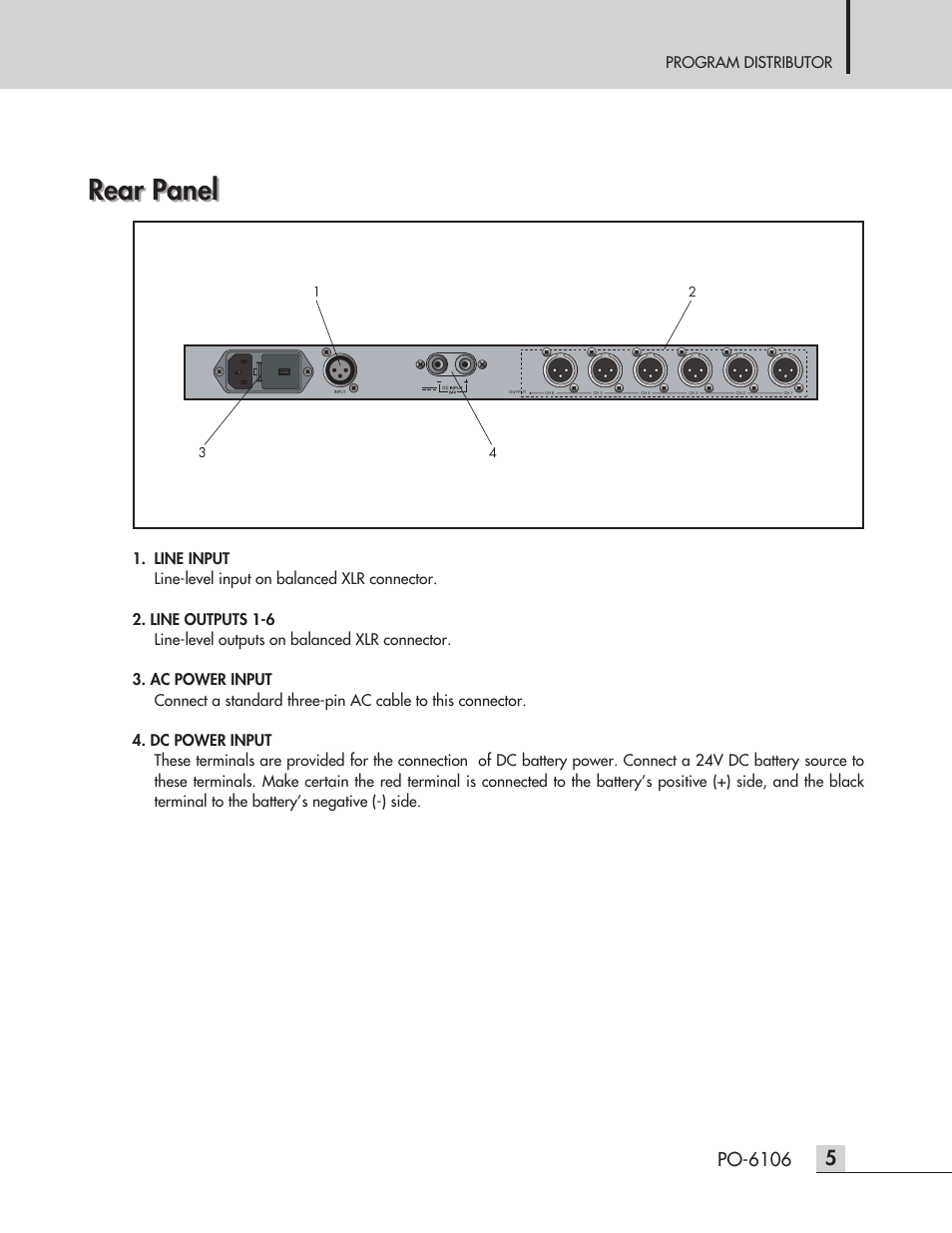 Rear panel, Po-6106 | Inter-M PO-6106 User Manual | Page 7 / 16
