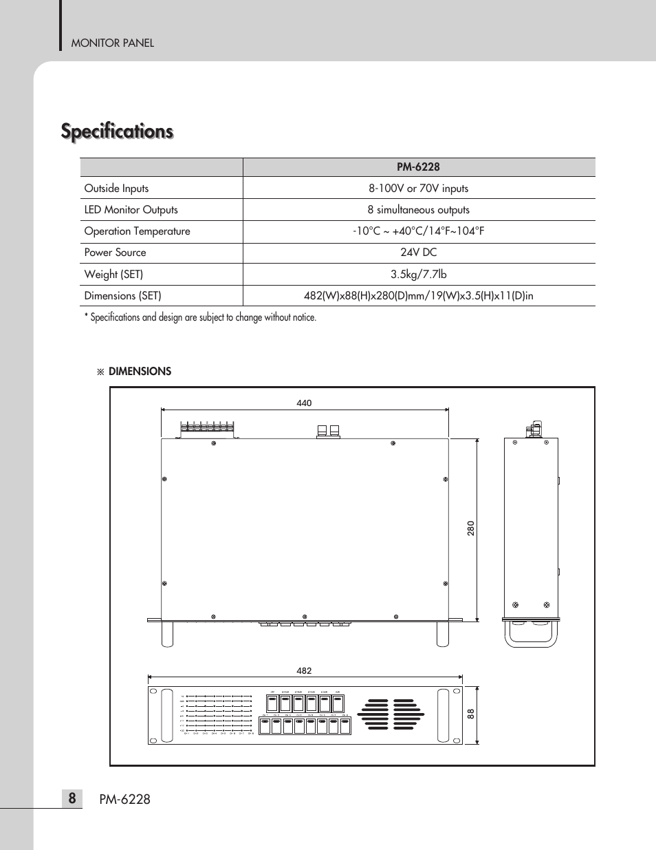 Specifications | Inter-M PM-6228 User Manual | Page 10 / 12