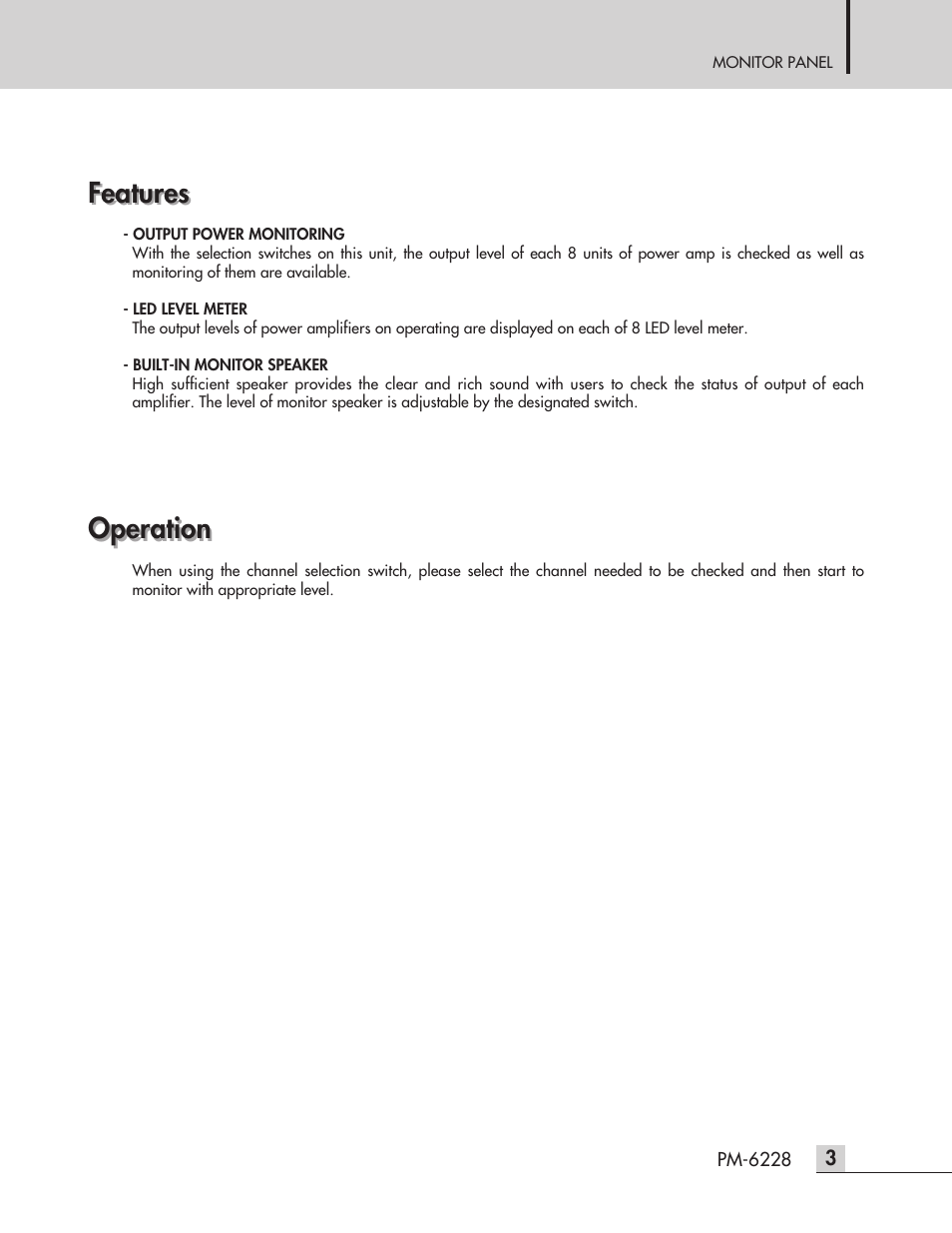 Features operation features, Operation | Inter-M PM-6228 User Manual | Page 5 / 12