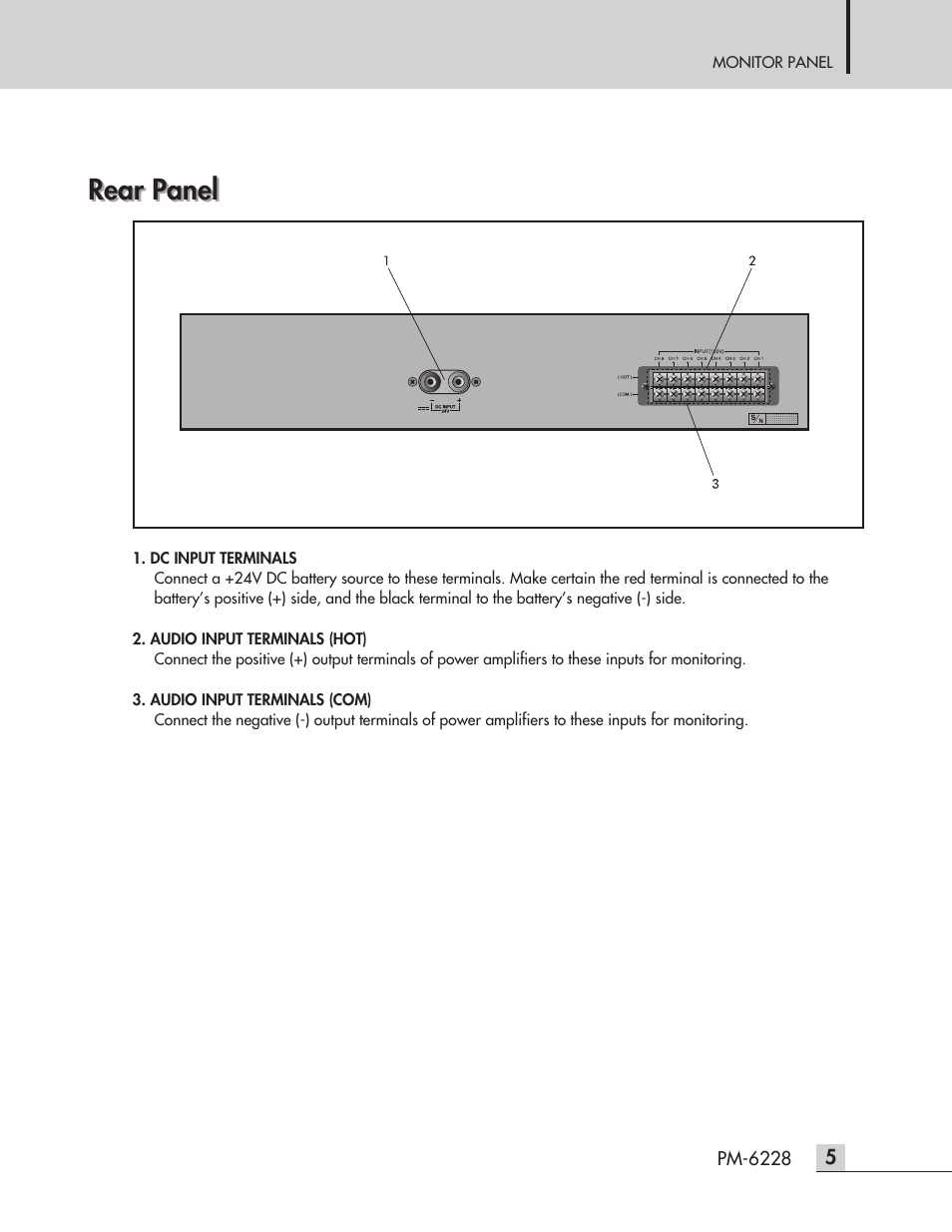 Rear panel | Inter-M PM-6228 User Manual | Page 7 / 12