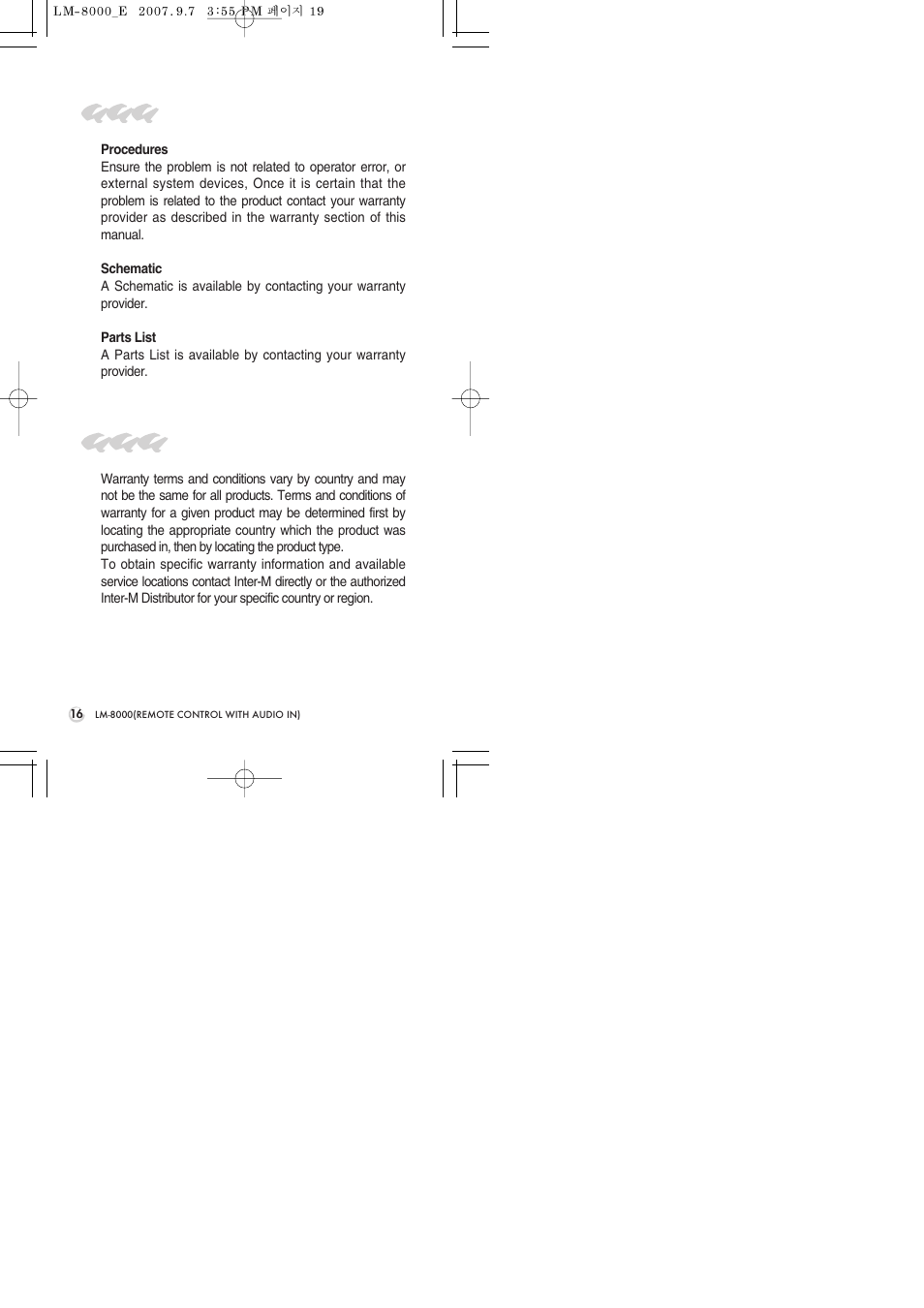 Service, Warranty | Inter-M LM-8000 User Manual | Page 18 / 20