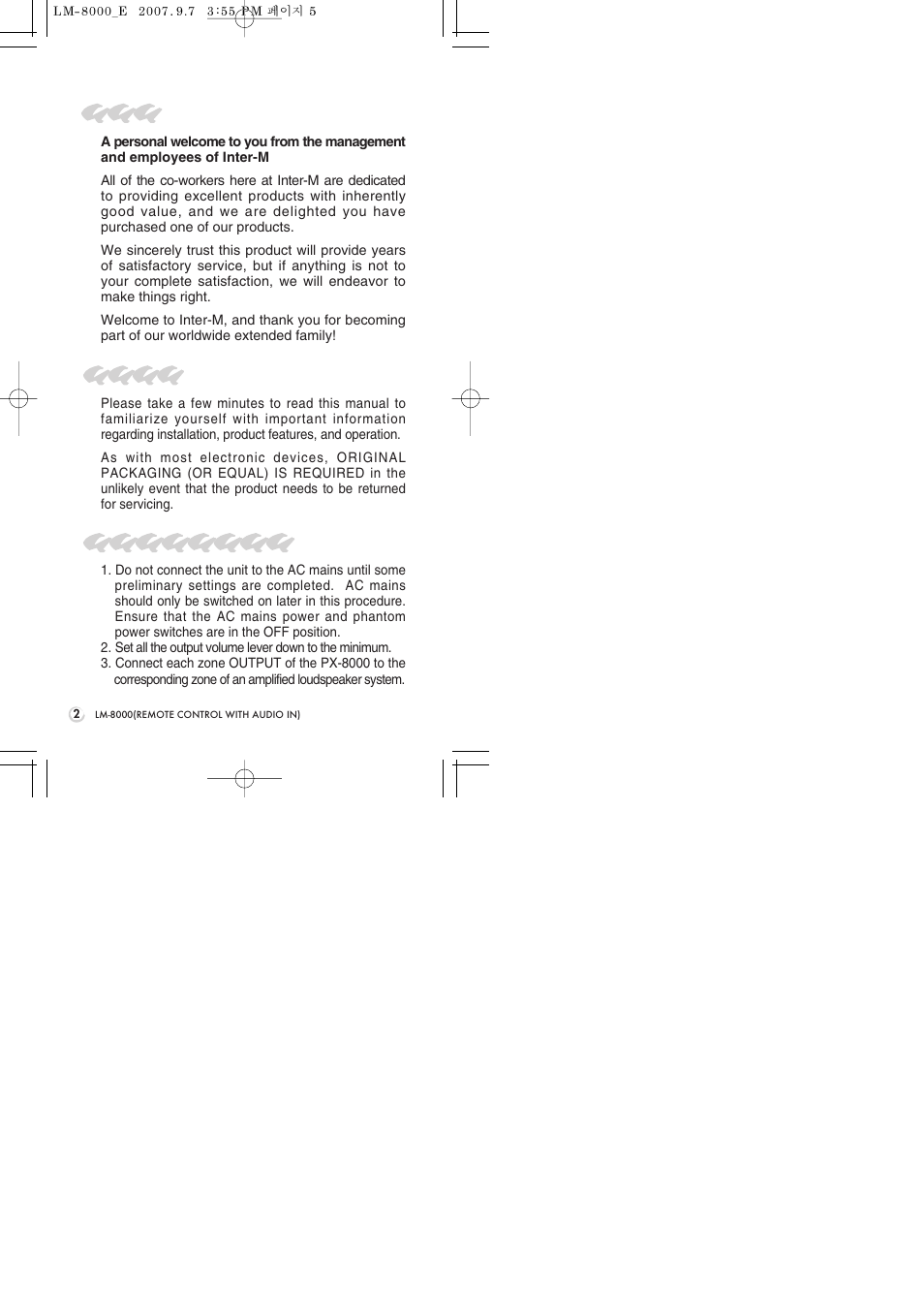 Unpacking, Short form instructions, Welcome | Inter-M LM-8000 User Manual | Page 4 / 20