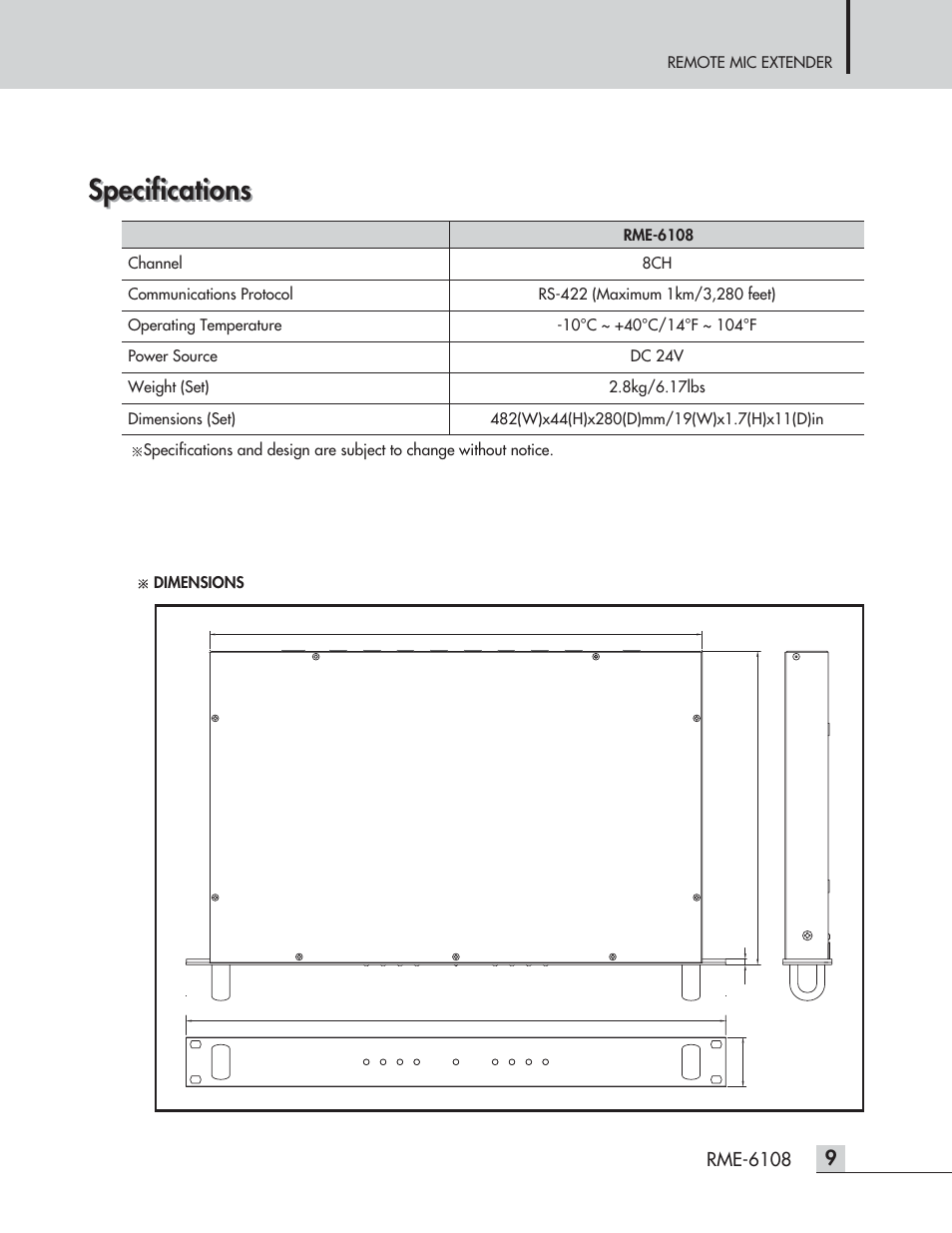 Specifications | Inter-M RME-6108 User Manual | Page 11 / 16