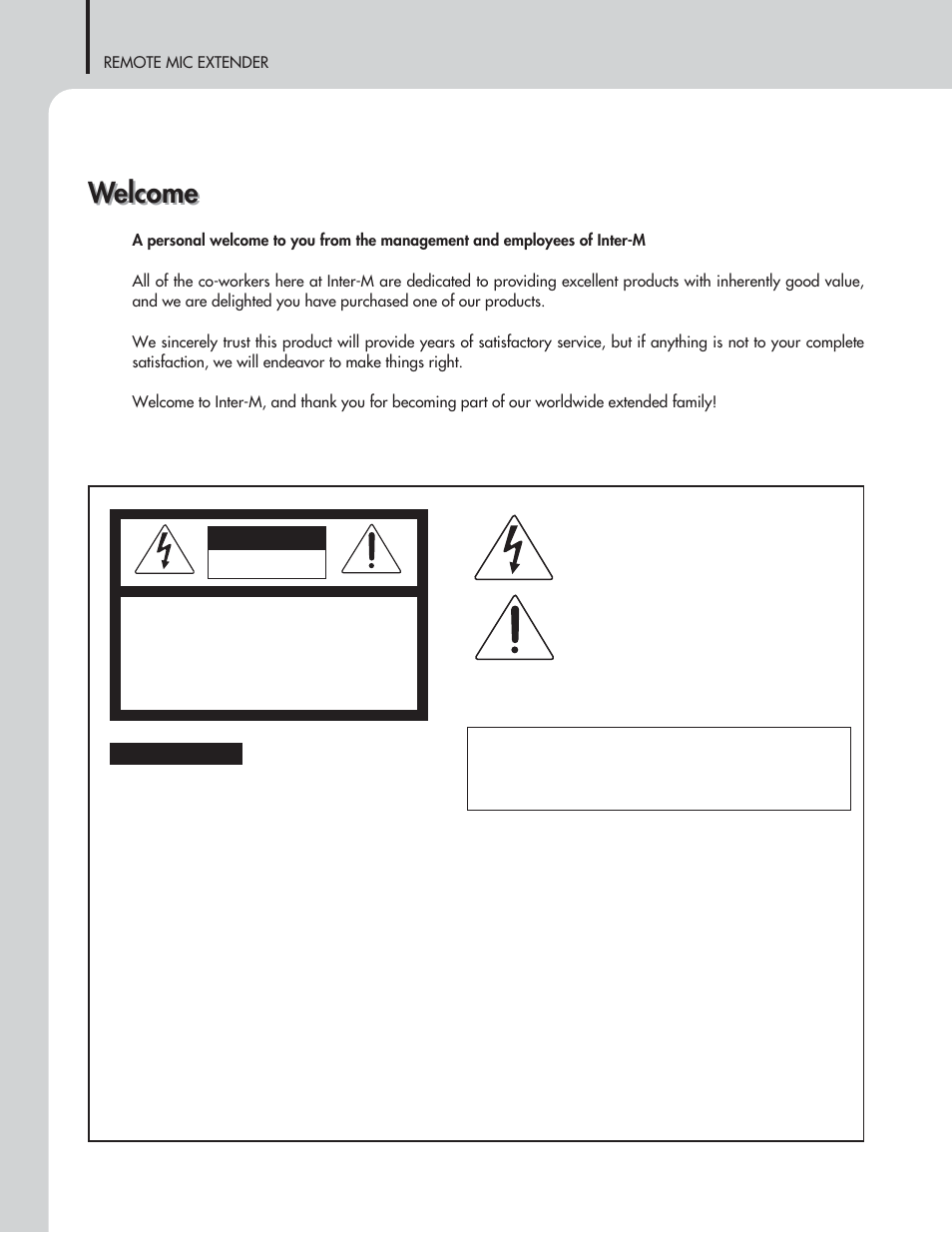 Welcome, Warning, Caution | Inter-M RME-6108 User Manual | Page 2 / 16