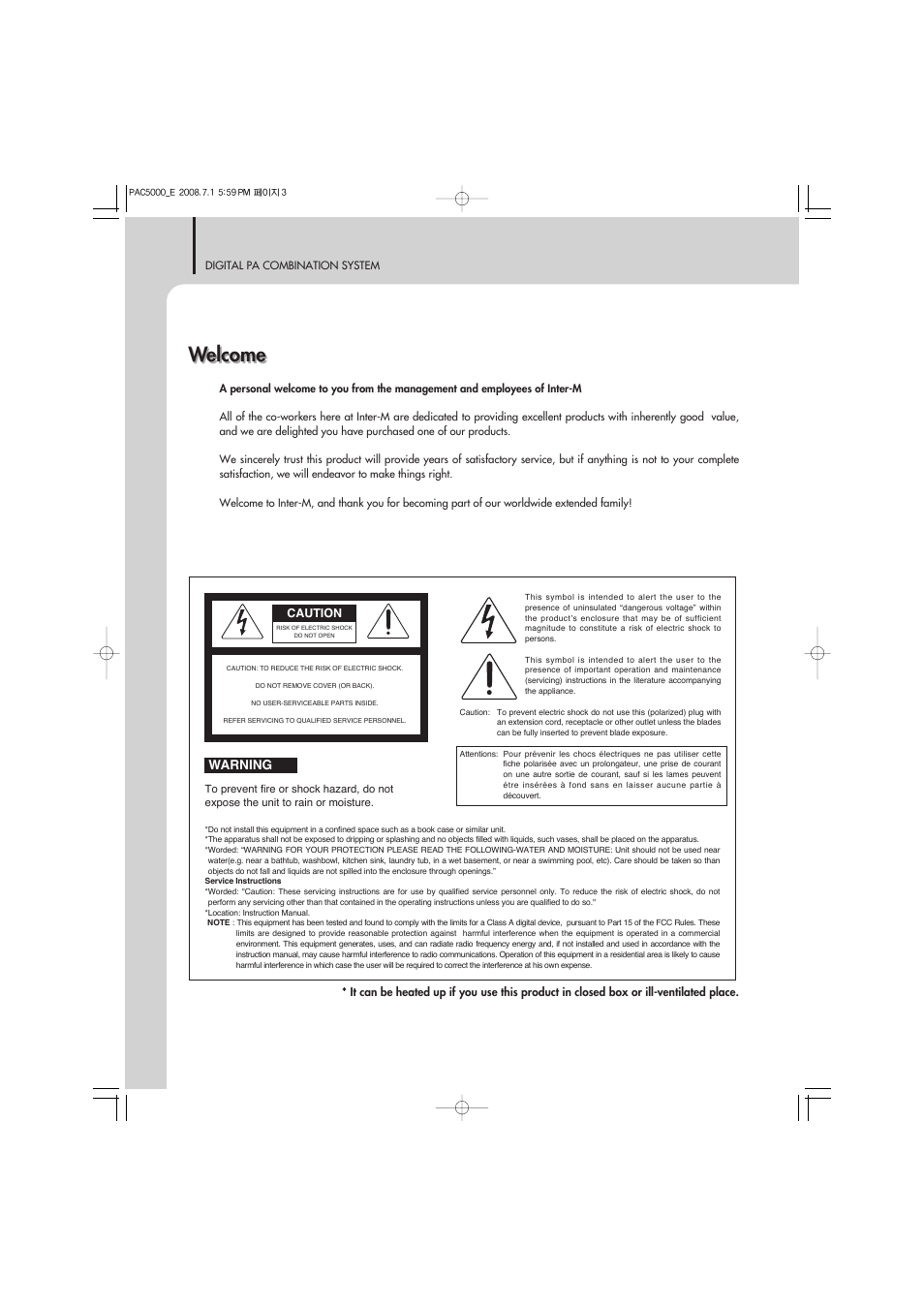 Welcome, Warning | Inter-M PAC-5000 User Manual | Page 2 / 50