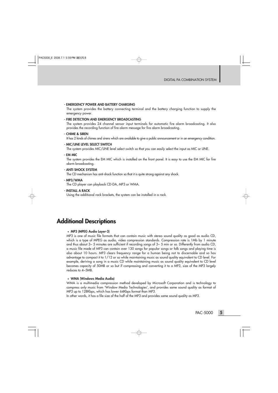 Additional descriptions | Inter-M PAC-5000 User Manual | Page 7 / 50