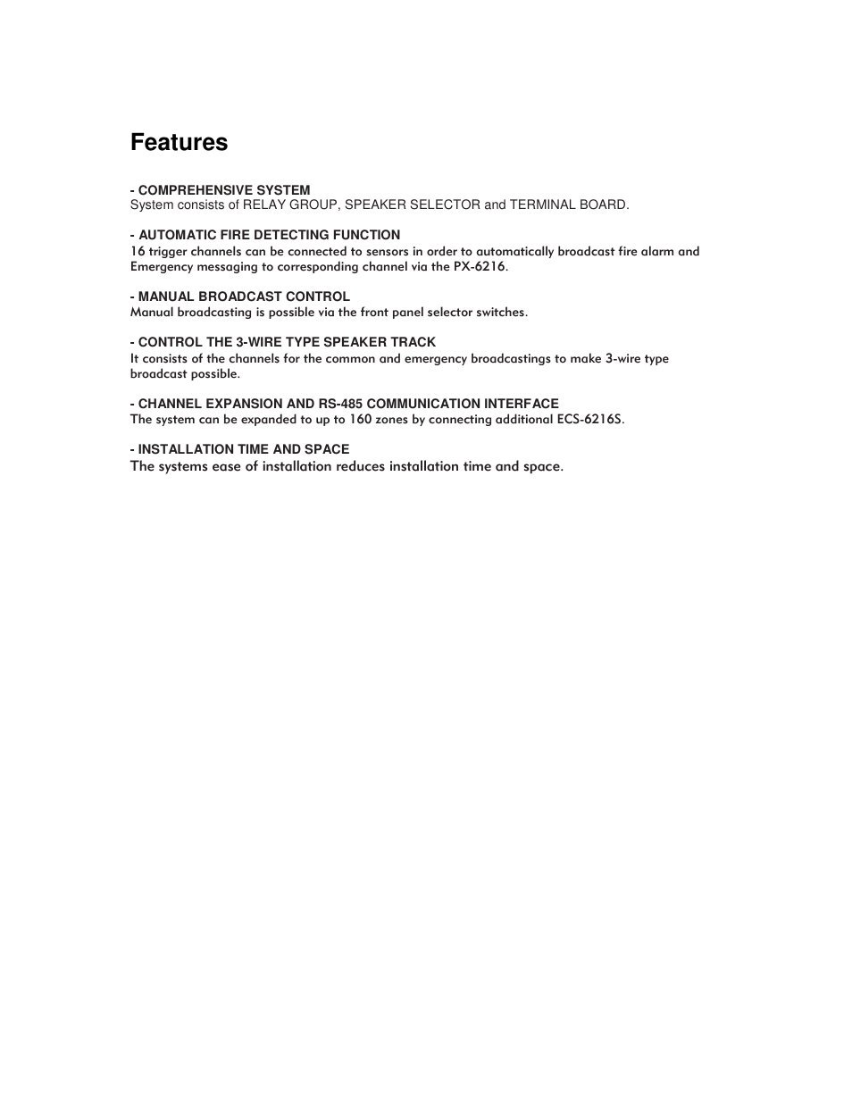Features | Inter-M ECS-6216S User Manual | Page 6 / 14