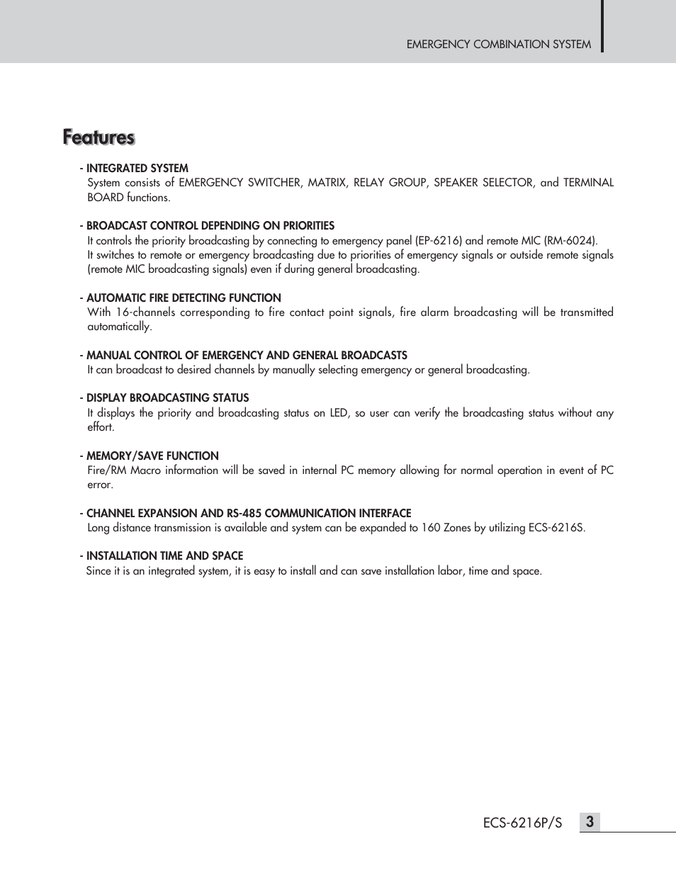 Features | Inter-M ECS-6216P User Manual | Page 5 / 16