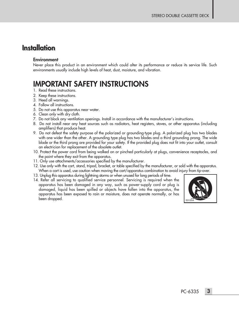 Important safety instructions, Installation | Inter-M PC-6335 User Manual | Page 5 / 24