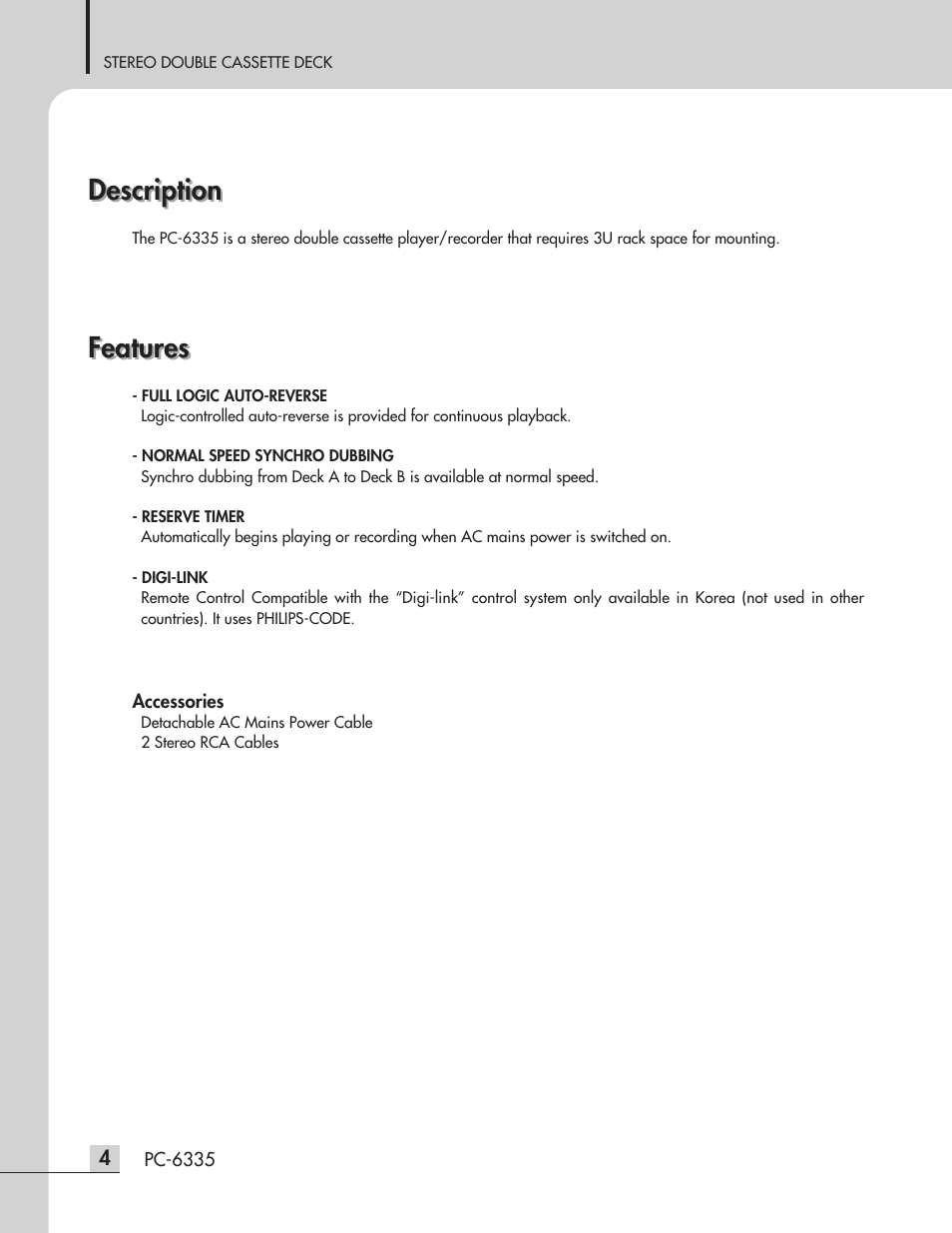 Features, Description | Inter-M PC-6335 User Manual | Page 6 / 24