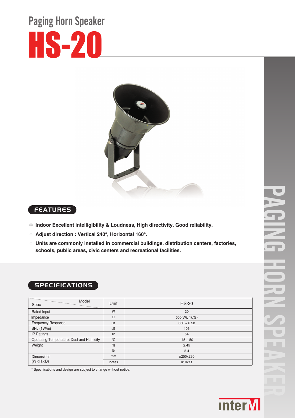 Inter-M HS-20 User Manual | 2 pages