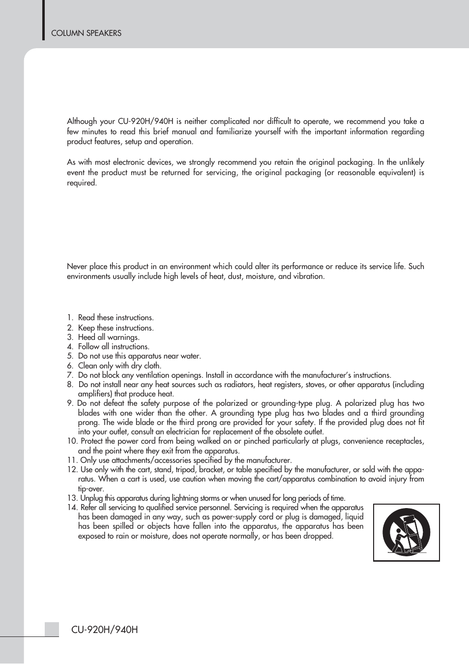 Unpacking, Important safety instructions, Installation | Inter-M CU-940H User Manual | Page 13 / 22