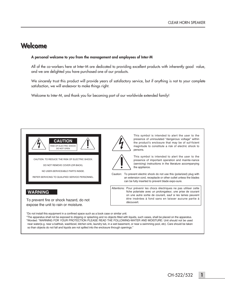 Welcome, Warning | Inter-M CH-532 User Manual | Page 3 / 11