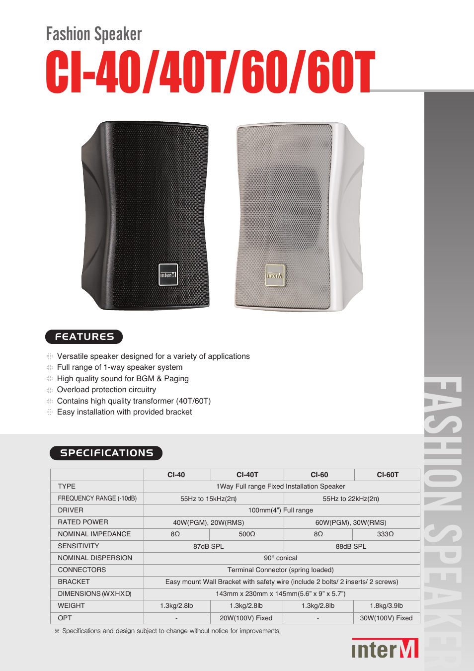 Inter-M CI-60T User Manual | 2 pages
