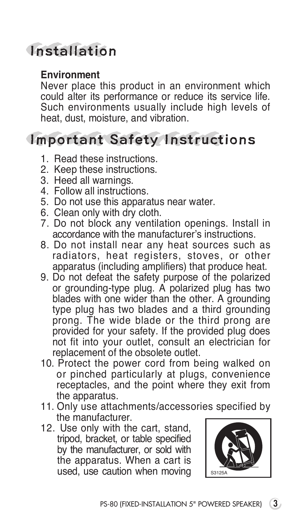 Installation, Important safetyinstructions | Inter-M PS-80 User Manual | Page 5 / 20