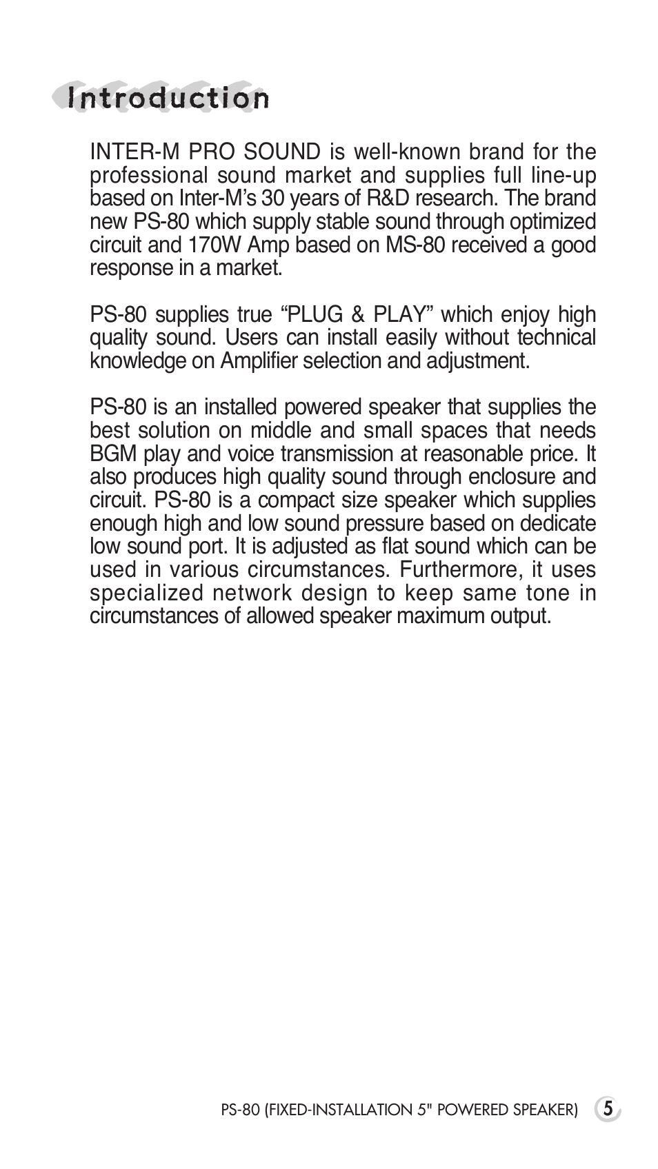 Introduction | Inter-M PS-80 User Manual | Page 7 / 20