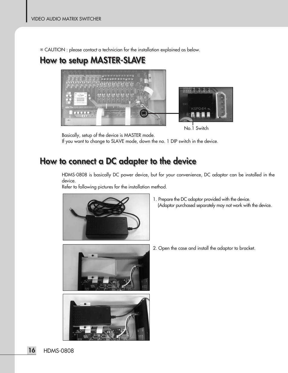 How to setup master-slave, How to connect a dc adapter to the device | Inter-M HDMS-0808 User Manual | Page 18 / 23