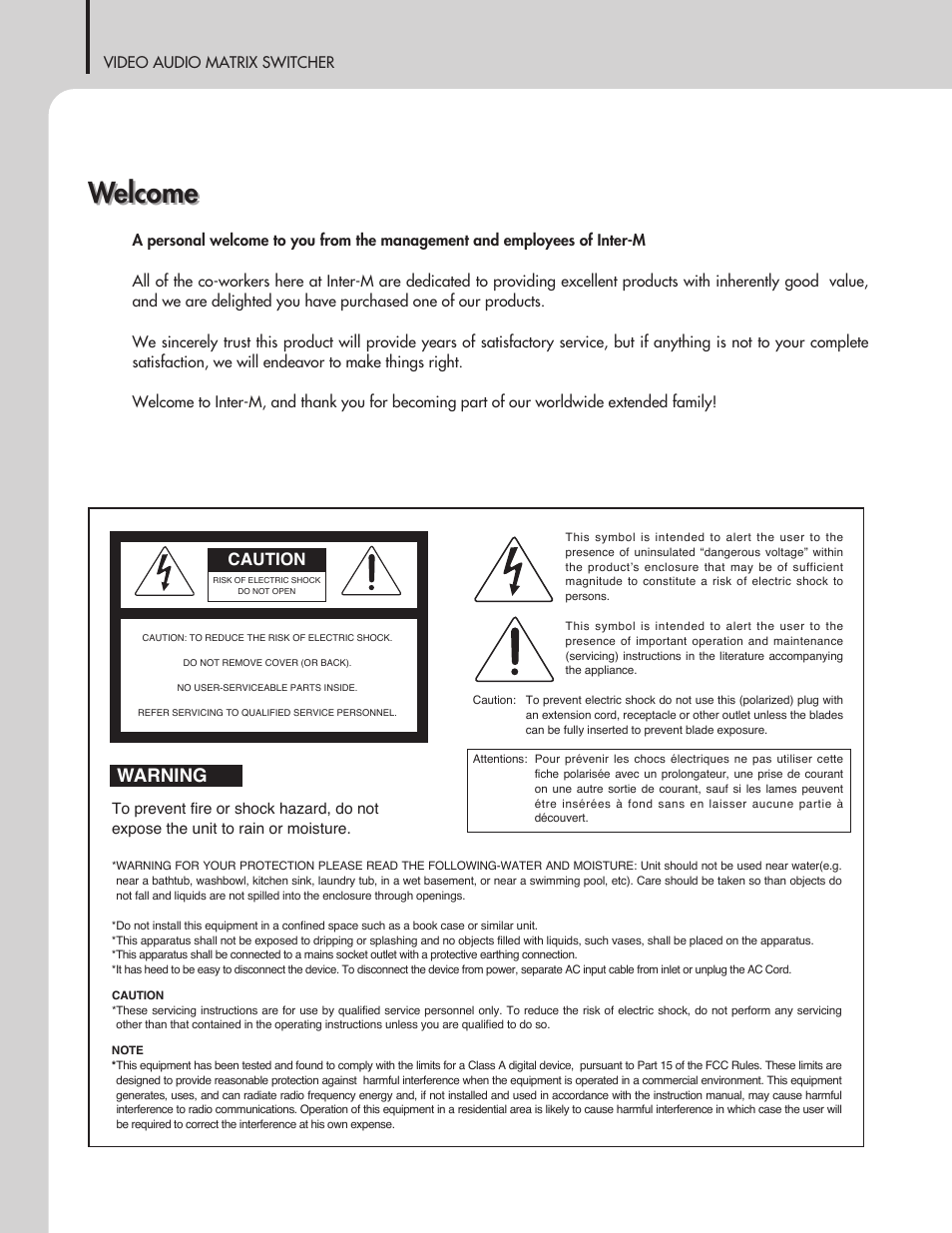 Welcome, Warning, Caution | Inter-M HDMS-0808 User Manual | Page 2 / 23