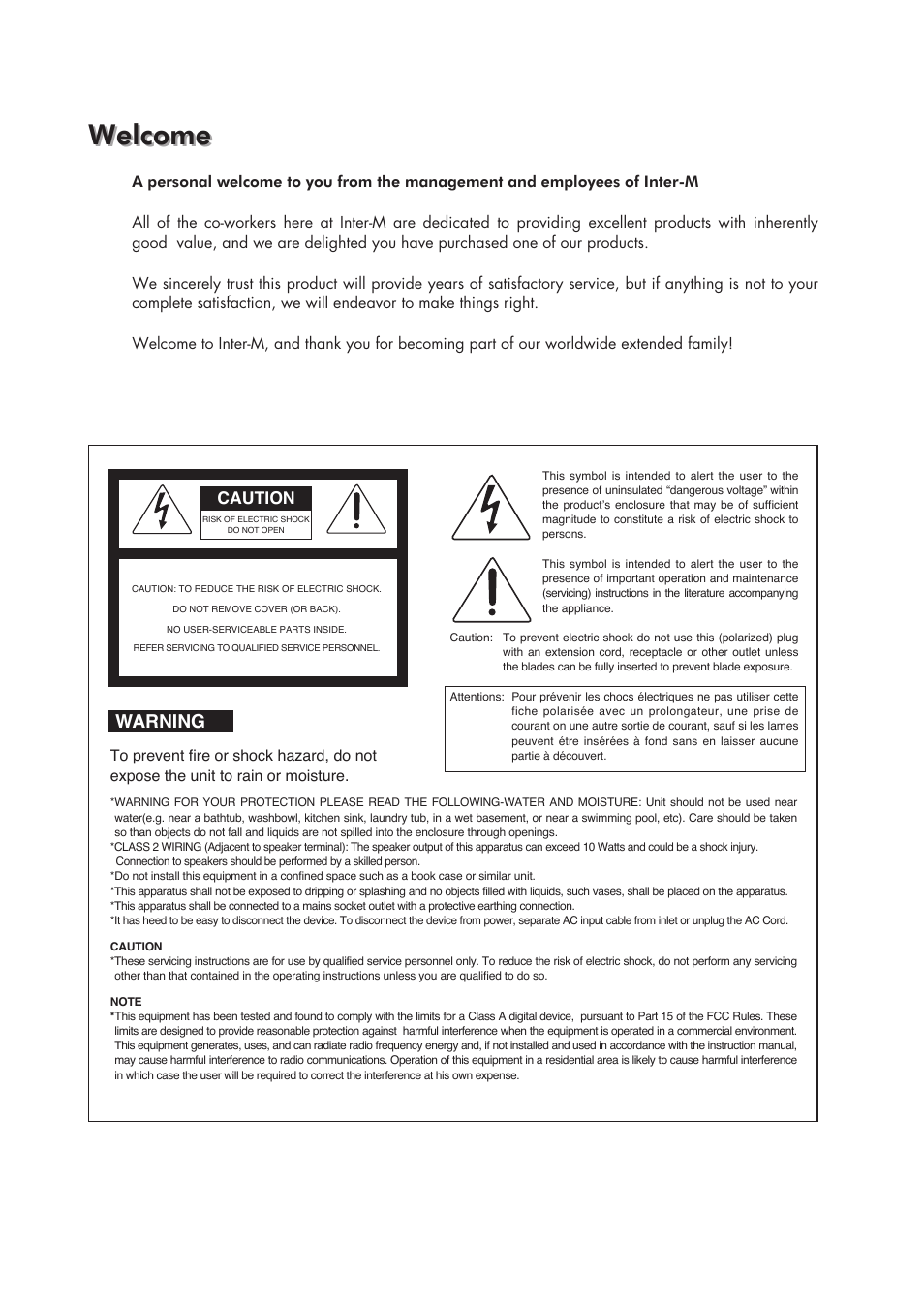 Welcome, Warning, Caution | Inter-M HDRC-Z440 User Manual | Page 2 / 36