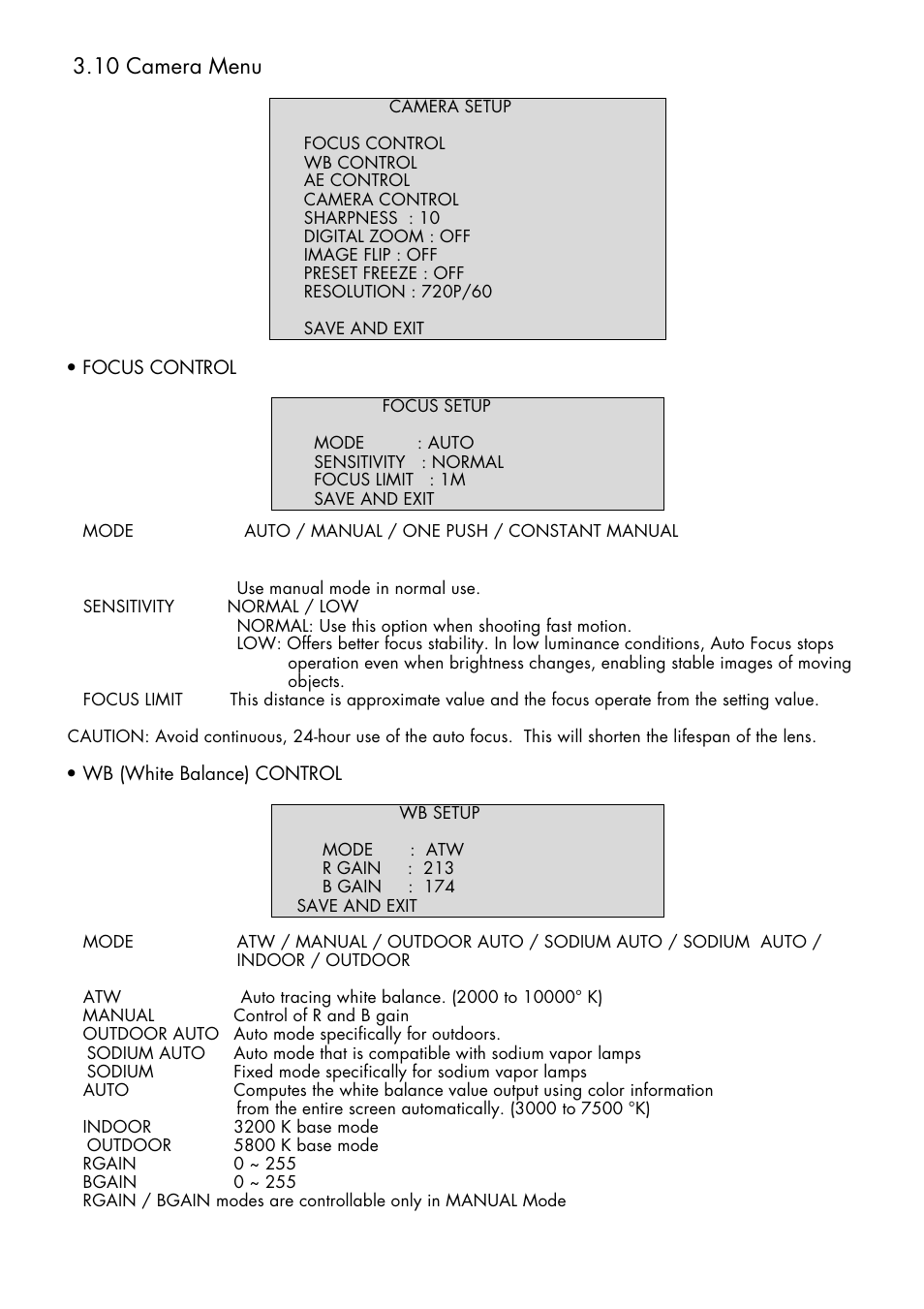 10 camera menu | Inter-M HDRC-Z440 User Manual | Page 20 / 36